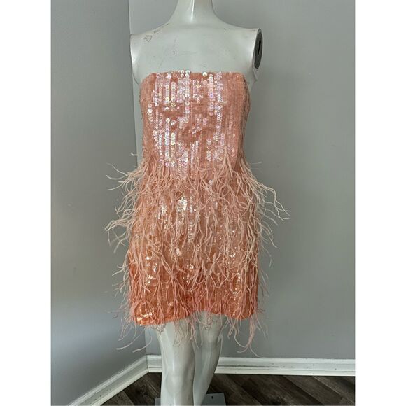 NWT Retrofete ANASTASIA SEQUIN FEATHER DRESS SIZE M $798 - Picture 5 of 11